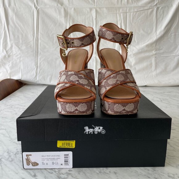 Coach Nelly Text Signature Jacquard Platform Sandal - Size 10 - Picture 2 of 10